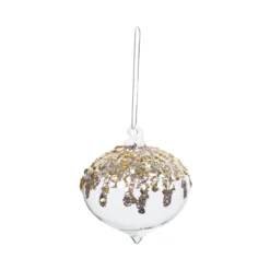 BOULE DE NOEL VERRE FORME OIGNON ORNEMENTS OR 8CM