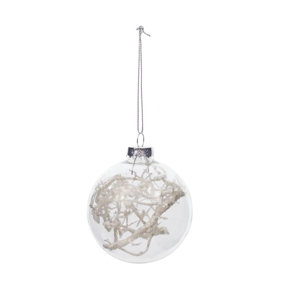 BOULE DE NOEL VERRE GARNISSAGE SILVER BRANCHE 8CM