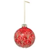 BOULE DE NOEL VERRE ROUGE ART DECO 8CM