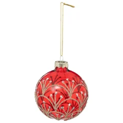 BOULE DE NOEL VERRE ROUGE ART DECO 8CM