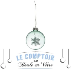 BOULE DE NOEL VERRE VERTE FLOCON 7CM