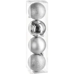BOULE DE NOEL X4 PIECES ARGENT 8CM