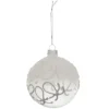 BOULE EN VERRE FUME BLANC AVEC ORNEMENTS 8CM