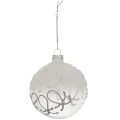 BOULE EN VERRE FUME BLANC AVEC ORNEMENTS 8CM