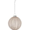 BOULE EN VERRE ROSE TRANSPARENTE PAILLETTES 8CM