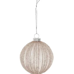 BOULE EN VERRE ROSE TRANSPARENTE PAILLETTES 8CM