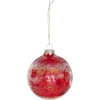 BOULE EN VERRE ROUGE TEXTURISE IRISEE 8CM