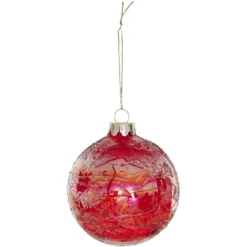 BOULE EN VERRE ROUGE TEXTURISE IRISEE 8CM
