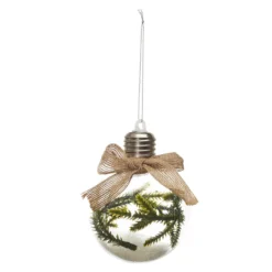 BOULE LED AVEC BRANCHE DE SAPIN ET NOEUD 8CM