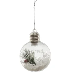BOULE LED MERRY CHRISTMAS AVEC NEIGE ET HOUX D.8CM