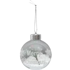 BOULE LED MERRY CHRISTMAS AVEC NEIGE ET HOUX D.8CM