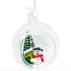 BOULE NOEL BONHOMME NEIGE ET SAPIN D.8CM