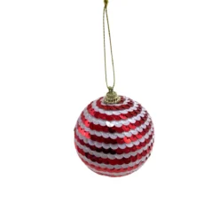 BOULE NOEL D.6.5CM ROUGE ET BLANC