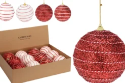BOULE NOEL 100MM ROUGE BLANC