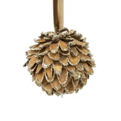BOULE NOEL PETALES EN BOIS PAILLETTES D6.5CM