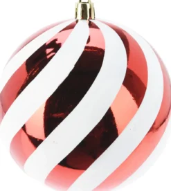 BOULE NOEL RAYEE ROUGE ET BLANC D.12CM
