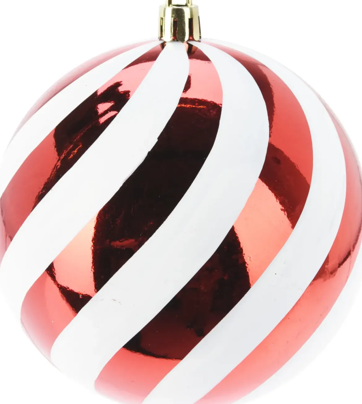 BOULE NOEL RAYEE ROUGE ET BLANC D.18CM