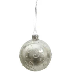 BOULE NOEL VERRE ARGENTE ET BLANCHE 8CM