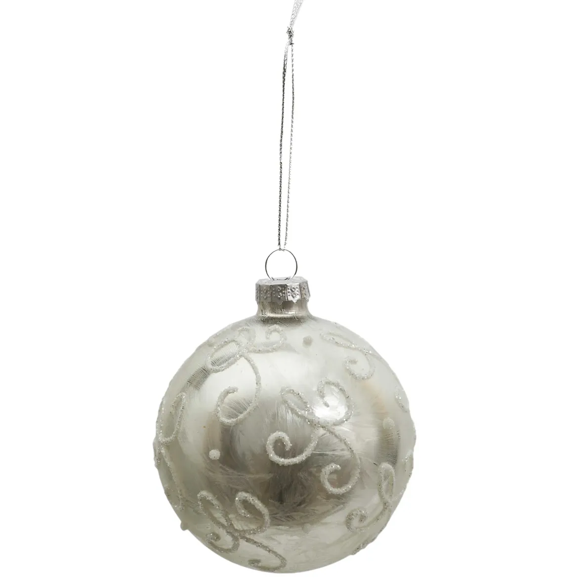 BOULE NOEL VERRE ARGENTE ET BLANCHE 8CM