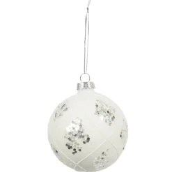 BOULE NOEL VERRE BLANCHE ET ARGENTE 8CM