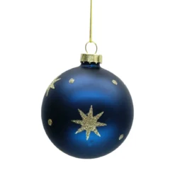 BOULE NOEL VERRE BLEU ETOILES D.8CM