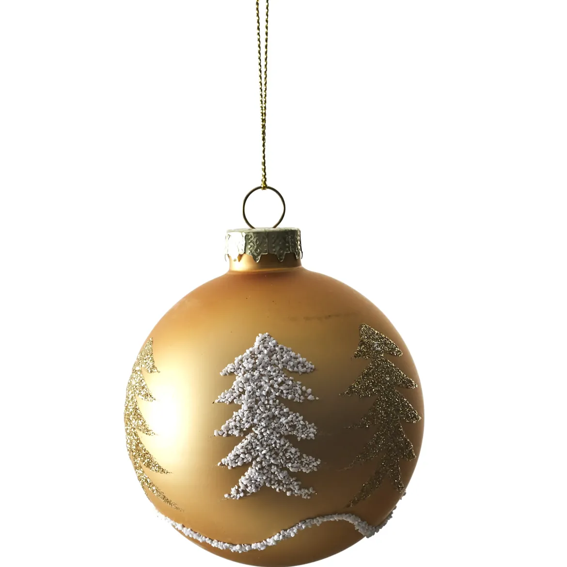 BOULE NOEL VERRE DOREE SAPIN NEIGE D.8CM