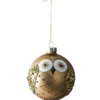BOULE NOEL VERRE HIBOU BRUN D.8CM