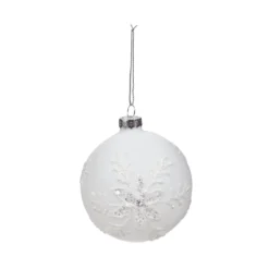 BOULE NOEL VERRE ORNEMENT FLOCON ARGENTE