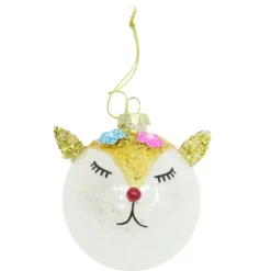 BOULE NOEL VERRE RENNE DORE D.8CM