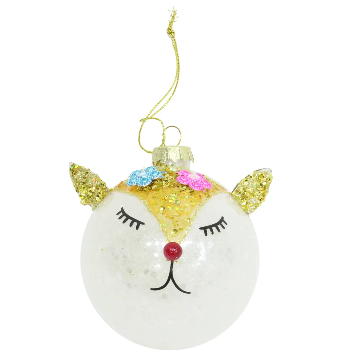 BOULE NOEL VERRE RENNE DORE D.8CM