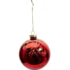 BOULE NOEL VERRE ROUGE BRANCHAGE DOREE 8CM
