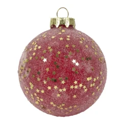BOULE NOEL VERRE ROUGE ETOILES OR