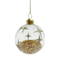 BOULE NOEL VERRE TRANSPARENTE ETOILES DOREES 8CM