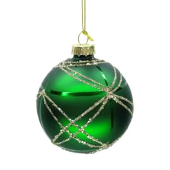 BOULE NOEL VERRE VERT FILS DORES D8CM