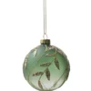BOULE NOEL VERRE VERT PETALES DORES D.8CM