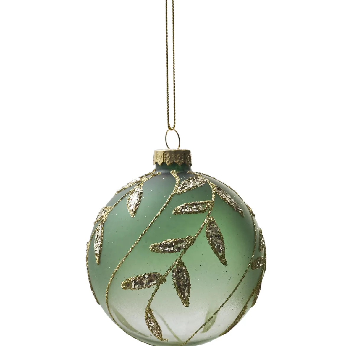 BOULE NOEL VERRE VERT PETALES DORES D.8CM