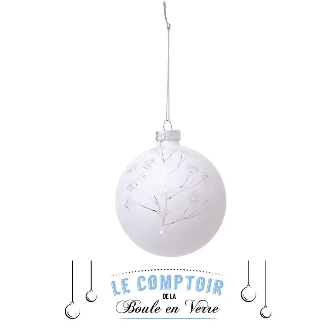 BOULE VERRE 7CM BRANCHE PAILLETEE