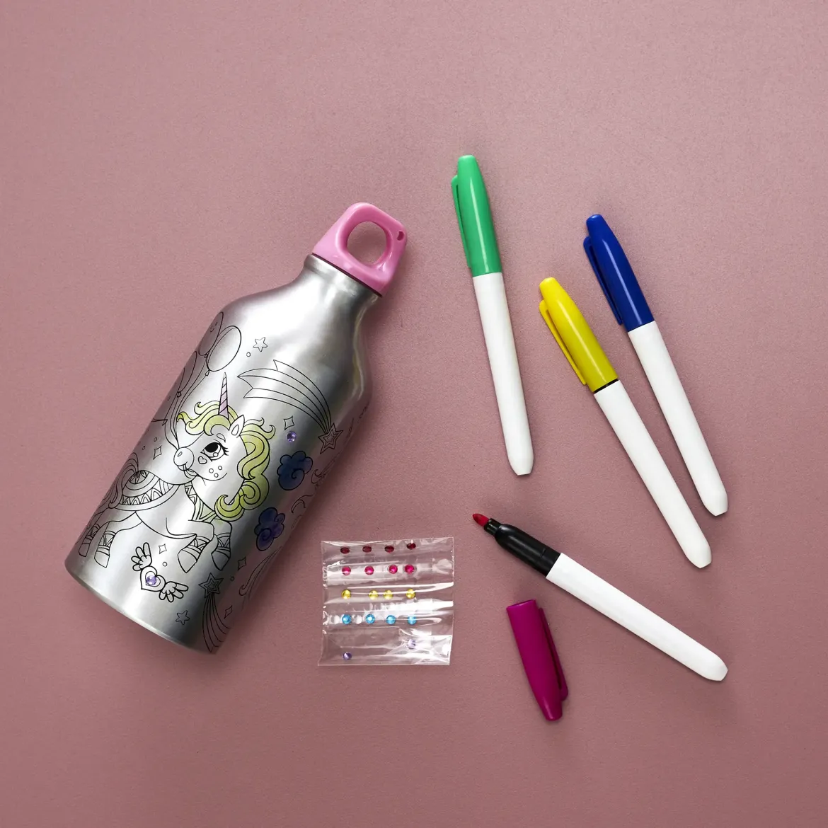 BOUTEILLE DE TRANSPORT A COLORIER LICORNE 55CL