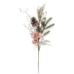 BRANCHE BOUQUET OR ROSE POMME DE PIN 64CM