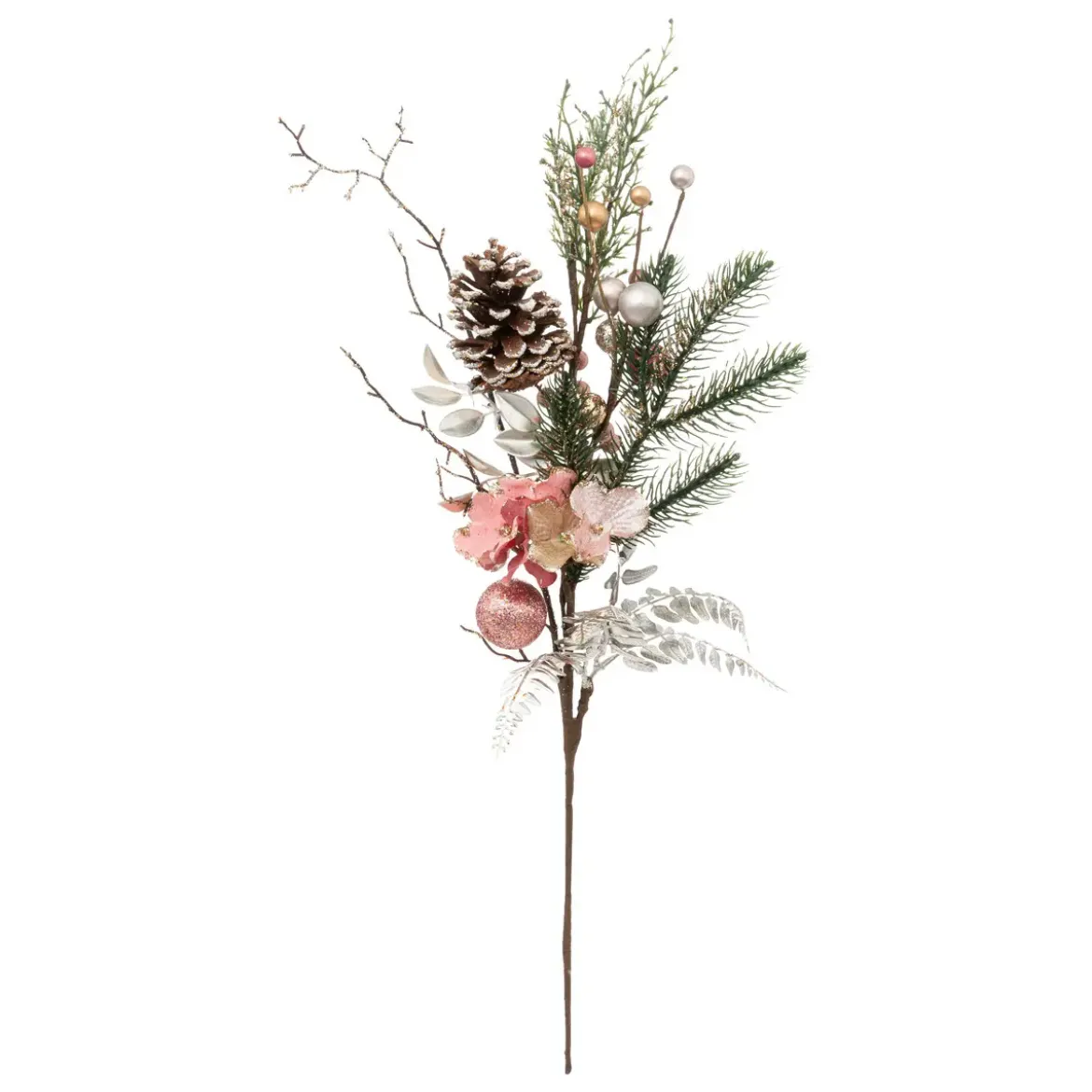 BRANCHE BOUQUET OR ROSE POMME DE PIN 64CM