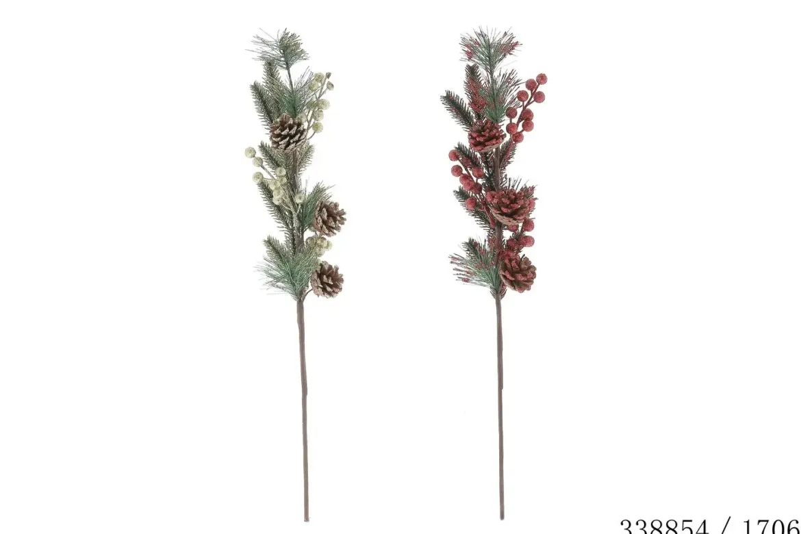 BRANCHE DECO VERT ROUGE OR H.60CM