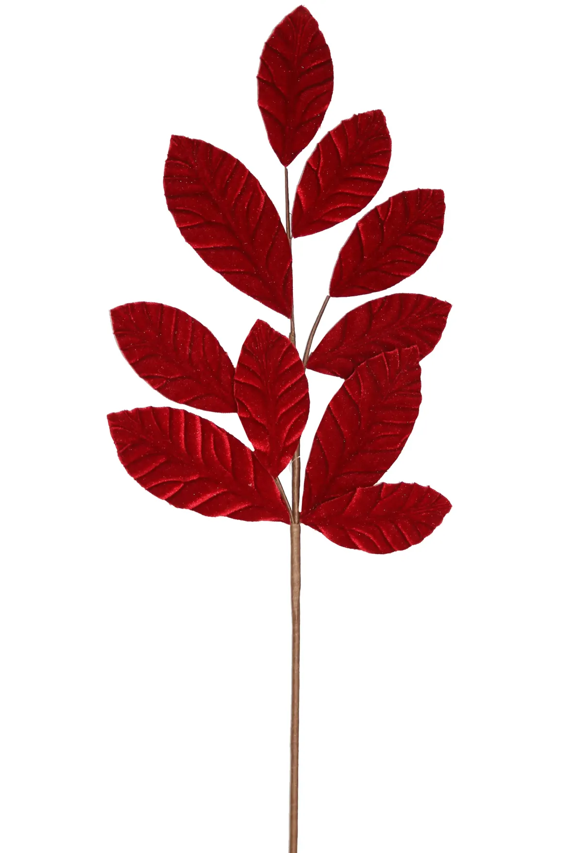 BRANCHE FEUILLAGE VELOURS 10 FEUILLES H.65CM ROUGE