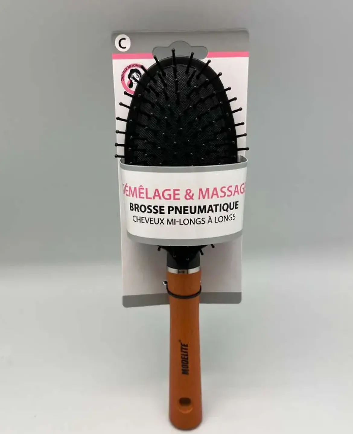 BROSSE PNEUMATIQUE OVALE PICOTS PERLES MANCHE BOIS NOIR