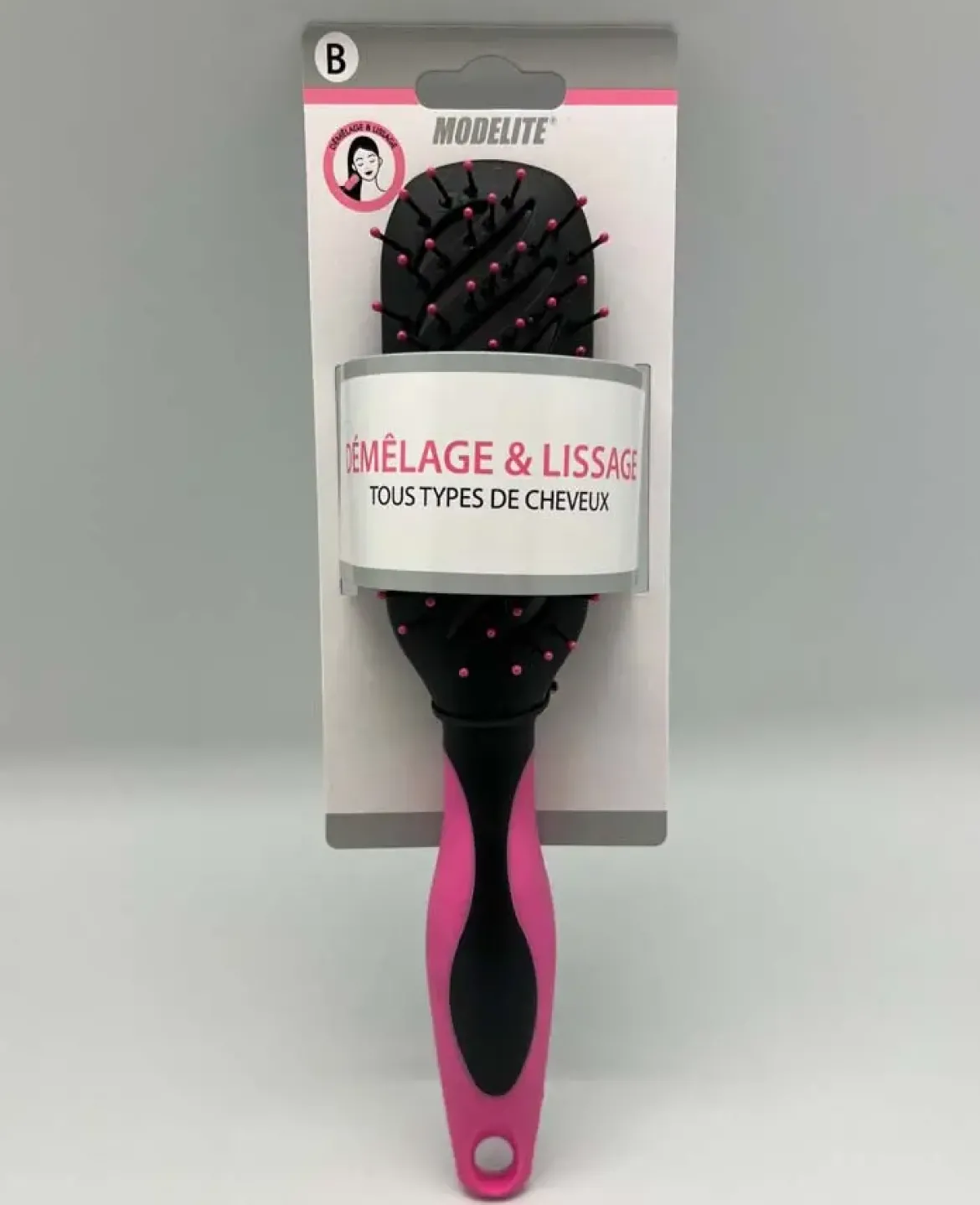 BROSSE TUNNEL SEMI RECTANGLE PICOTS PERLES ROSE