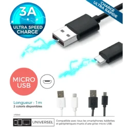 CABLE CHARGE ULTRA RAPIDE 3A MICRO USB