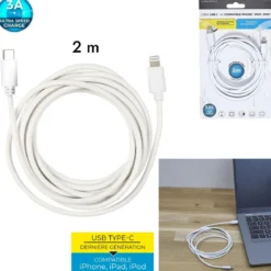 CABLE CHARGE ULTRA RAPIDE 3A USB C LIGHTNING 2M