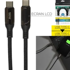 CABLE DE CHARGE C TO C WATTMETRE 100W