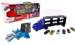 CAMION TRANSPORT MALLETTE 37CM ROUES LIBRES 6 VOITURES METAL