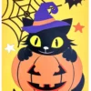 CARTE PUZZLE CHAT CITROUILLE ET GOMMETTES 16X22CM