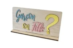 CENTRE DE TABLE GENDER REVEAL EN BOIS SUR SOCLE
